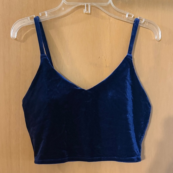 Athleta Women’s Elation Velvet Crop Top Tank Bralette Navy Blue Size Small - Picture 2 of 7